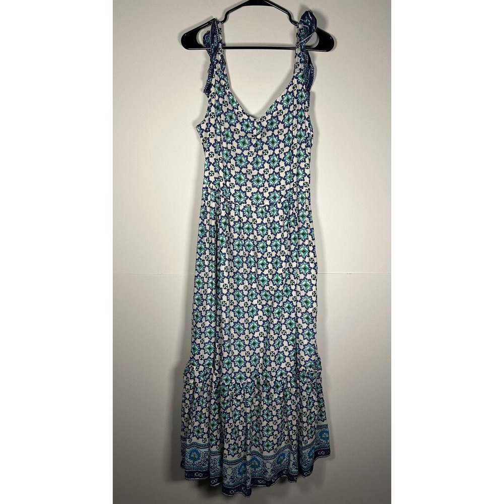 Lucky Brand Dress Womens L Maxi Smocked Back Ruffle Strap NWT Cotton $118MSRP
